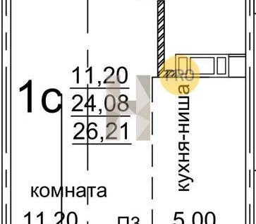 Студия, 26,2&nbsp;м²