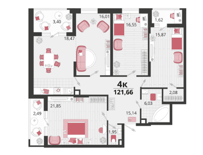 4-к. квартира, 121,7&nbsp;м²
