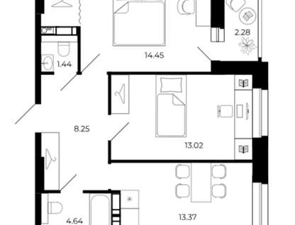 2-к. квартира, 54,8&nbsp;м²
