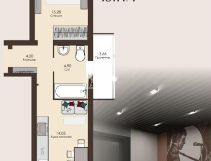 1-к. квартира, 45,1 м²