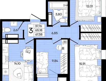 3-к. квартира, 67,4&nbsp;м²