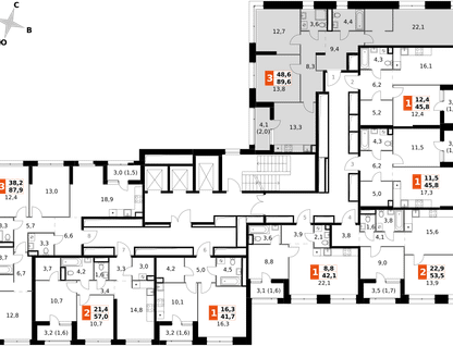 3-к. квартира, 89 м²