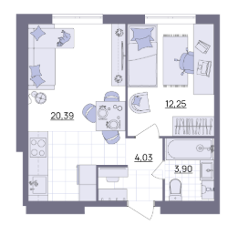 2-к. квартира, 40,6&nbsp;м²