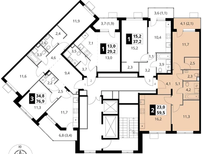 2-к. квартира, 59&nbsp;м²