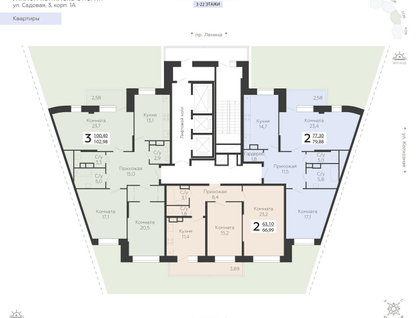 3-к. квартира, 102&nbsp;м²