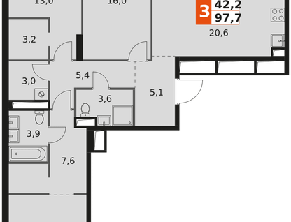 4-к. квартира, 97&nbsp;м²