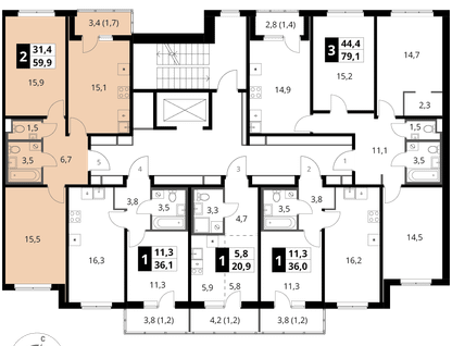 2-к. квартира, 59 м²