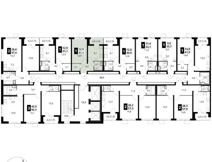 1-к. квартира, 31 м²