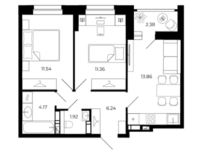 2-к. квартира, 49,7&nbsp;м²