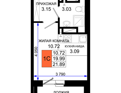 1-комнатная квартира, 21&nbsp;м²