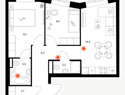 2-к. квартира, 55&nbsp;м²