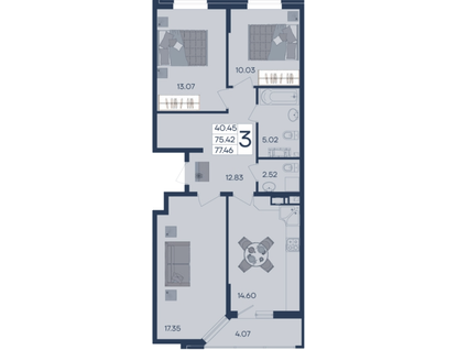 3-к. квартира, 77,5&nbsp;м²