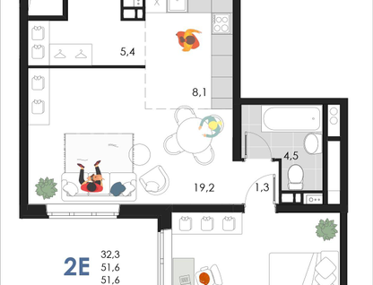 2-к. квартира, 51&nbsp;м²