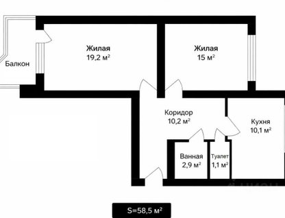 2-к. квартира, 58,5&nbsp;м²