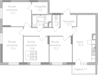 4-к. квартира, 102,2&nbsp;м²