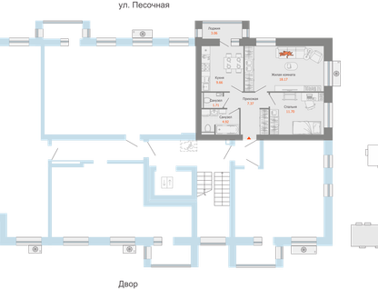 2-к. квартира, 55&nbsp;м²