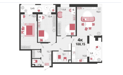 4-к. квартира, 100,2&nbsp;м²