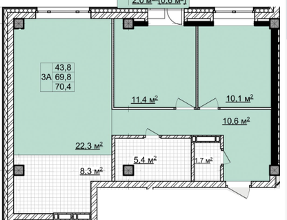 3-к. квартира, 69,8&nbsp;м²