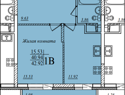 1-к. квартира, 42&nbsp;м²