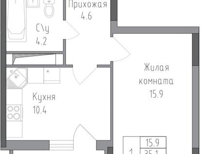 1-к. квартира, 37,2&nbsp;м²