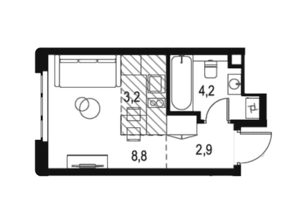 Студия, 19,1 м²