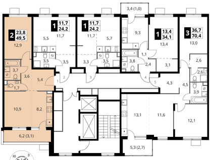 2-к. квартира, 49&nbsp;м²