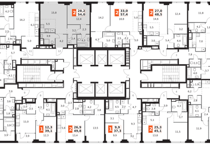 2-к. квартира, 54&nbsp;м²