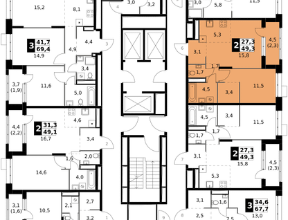 2-к. квартира, 49 м²