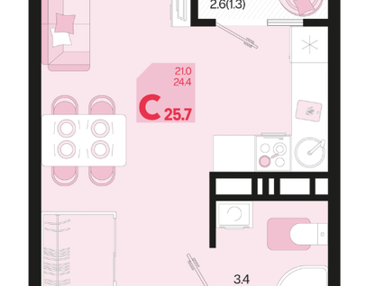 Студия, 25,9&nbsp;м²