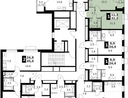1-к. квартира, 32&nbsp;м²
