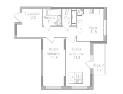 2-к. квартира, 66,2&nbsp;м²