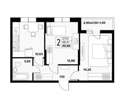 2-к. квартира, 50 м²