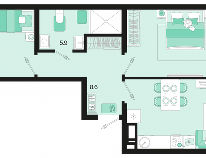 2-к. квартира, 61,3&nbsp;м²