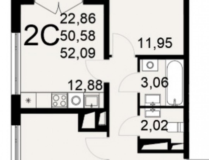 2-к. квартира, 52,1&nbsp;м²