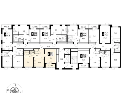 2-к. квартира, 54&nbsp;м²