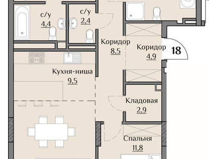 4-к. квартира, 120,7 м²