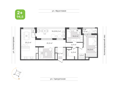 3-к. квартира, 94&nbsp;м²