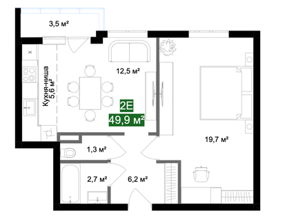 2-к. квартира, 49,9&nbsp;м²