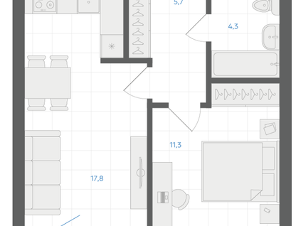 1-к. квартира, 40,5 м²