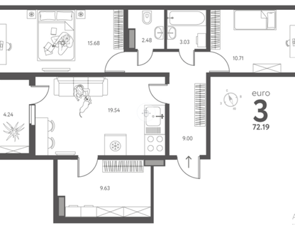 3-к. квартира, 72,2 м²