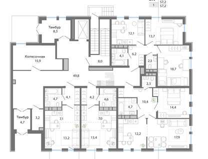 2-к. квартира, 61&nbsp;м²