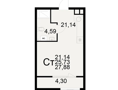1-к. квартира, 27,9&nbsp;м²