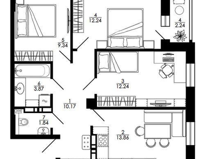 3-к. квартира, 65,6 м²