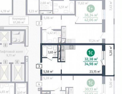 Студия, 35&nbsp;м²