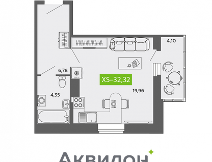 Студия, 32,3&nbsp;м²