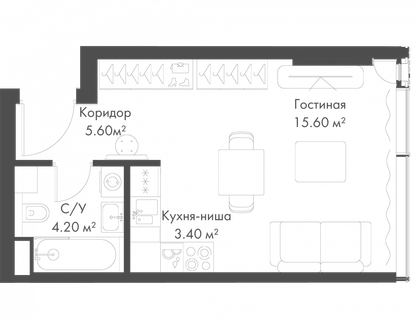 Студия, 28,8&nbsp;м²
