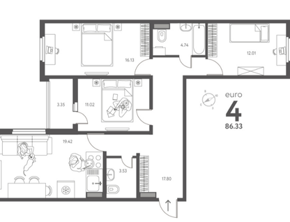 4-к. квартира, 86,3&nbsp;м²