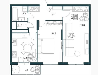 2-к. квартира, 58,3 м²