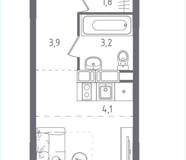 Студия, 20,1&nbsp;м²