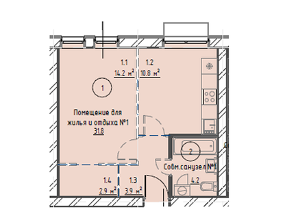 1-к. квартира, 36&nbsp;м²